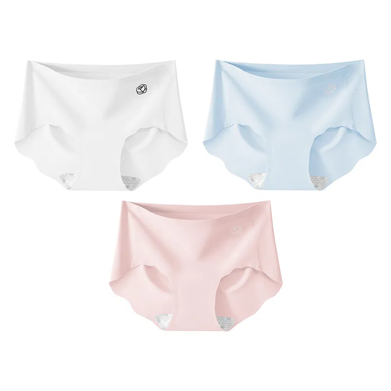 二三二三 清新山茶花奶皮隐形无痕可爱花边亲肤柔软舒适透气吸汗纯色简约日常百搭短裤组合装三角内裤 女款