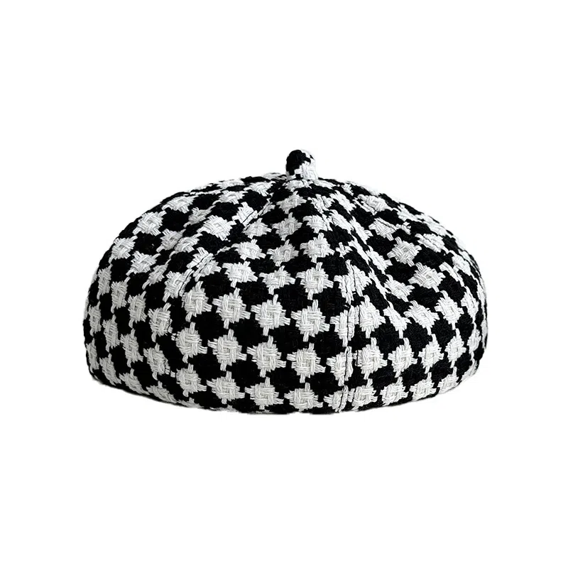 祎步康 时尚英伦针织格子 棉涤 贝雷帽 女款