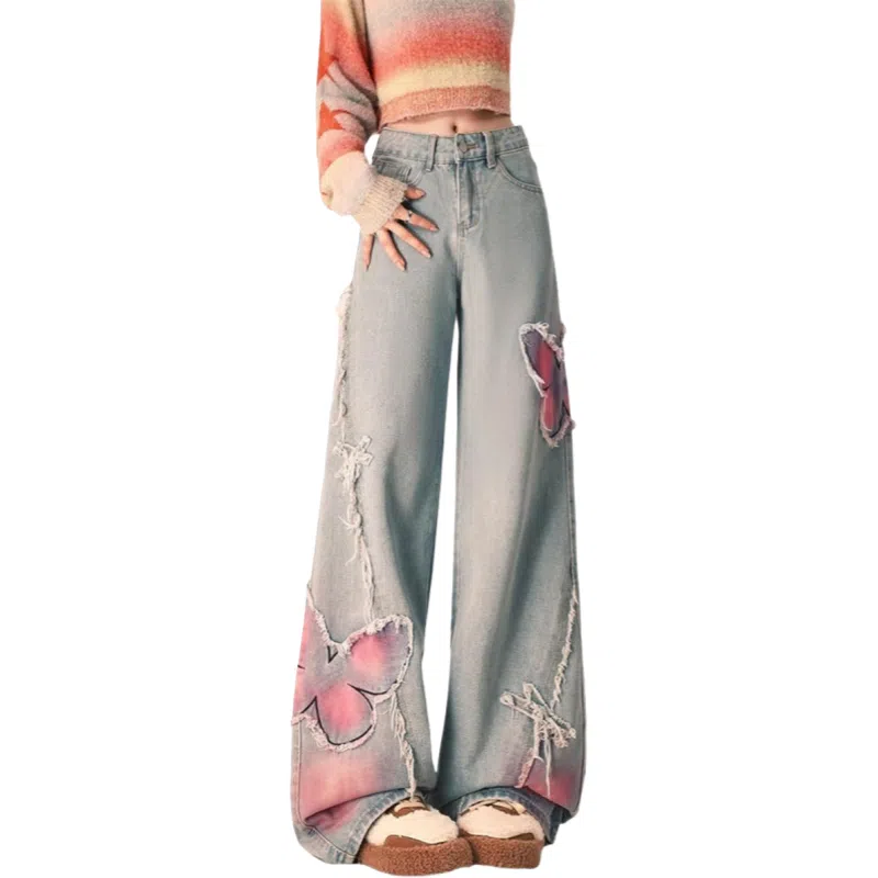 识恩 时尚适中宽松阔腿高腰牛仔裤 女款