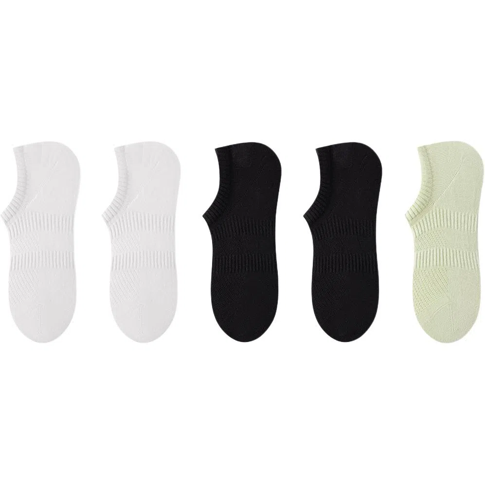 二三二三 纯色柔软条纹薄款船袜跑步健身抗菌防臭高弹不勒脚防滑运动袜简约日常通勤百搭袜组合装短袜 男款