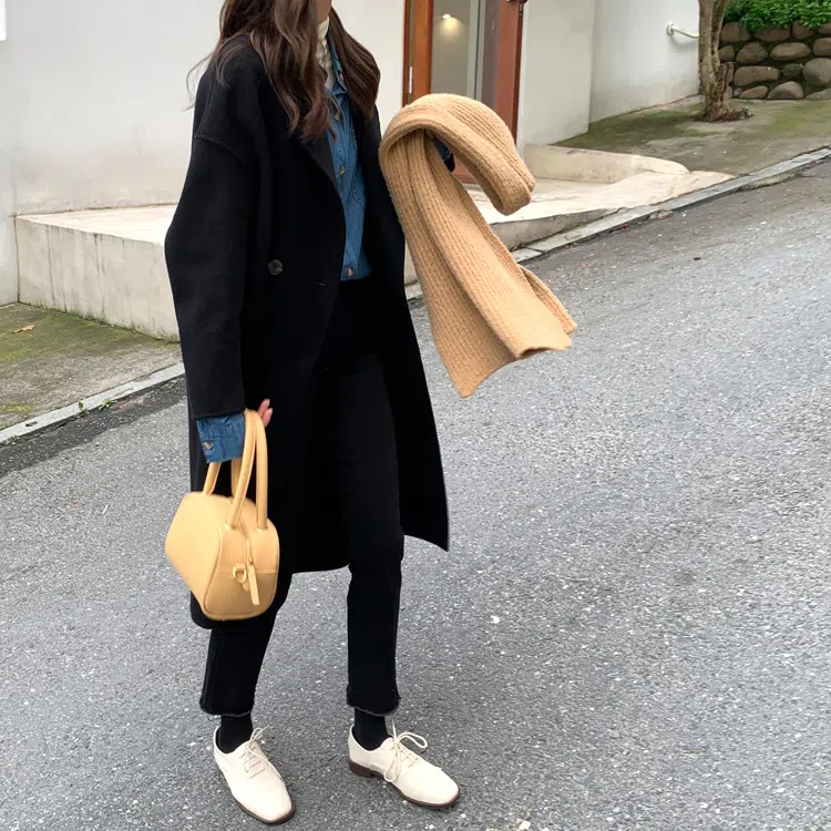 桴生 韩系赫本风羊毛羊绒中长款坠感气质百搭外套大衣 女款