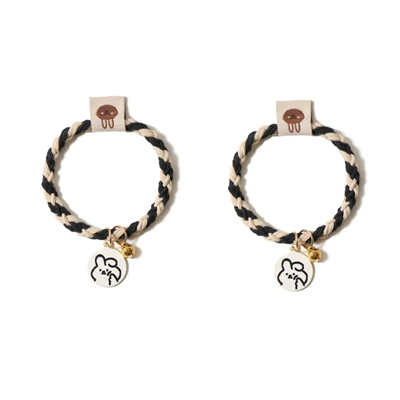 【卡通小兔铃铛吊牌】 攸委 手工编织可爱头绳甜美少女心学生网红森系发绳 锦纶 扎马尾丸子头发圈两用带手小皮筋男朋友 男女同款情侣款