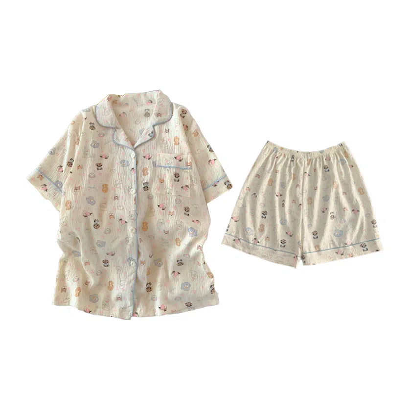 静英鸾 翻领短袖短裤甜美风休闲舒适家居服睡衣套装 女款