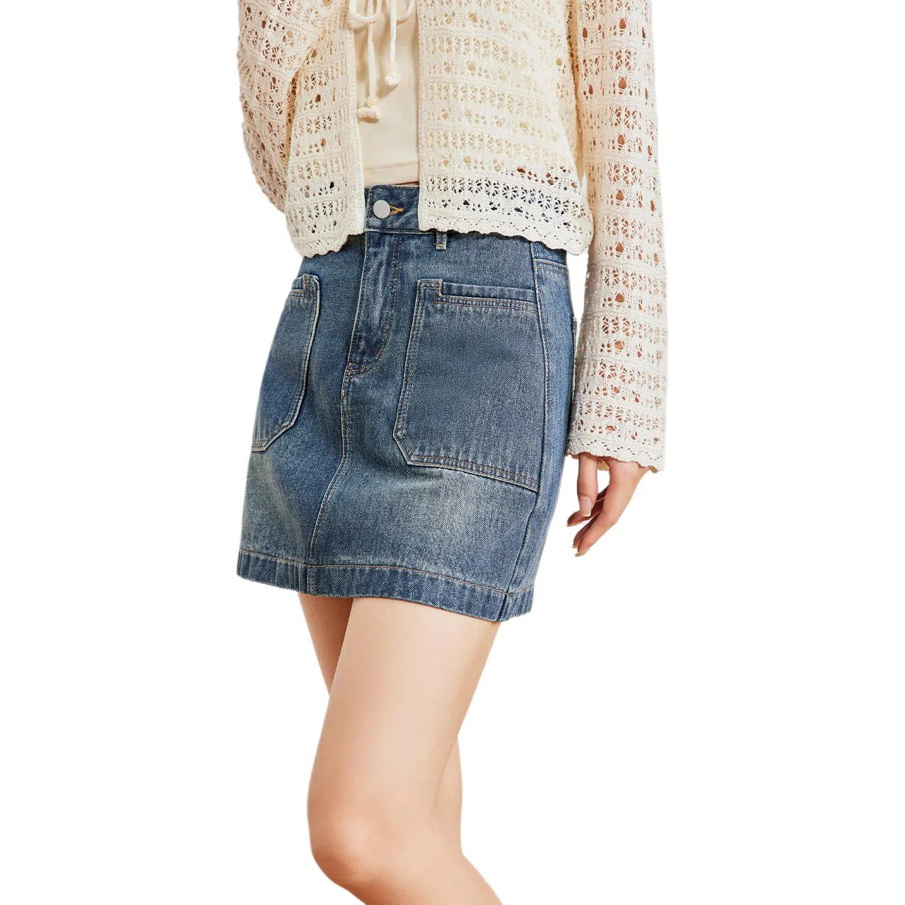 爱依服 韩版温柔通勤标准牛仔短裙 女款