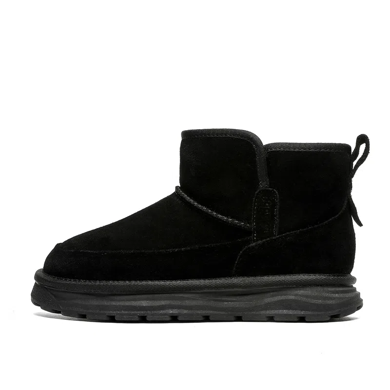 小红人 牛反绒 保暖减震防滑 舒适百搭 短筒 雪地靴 男款 黑色
