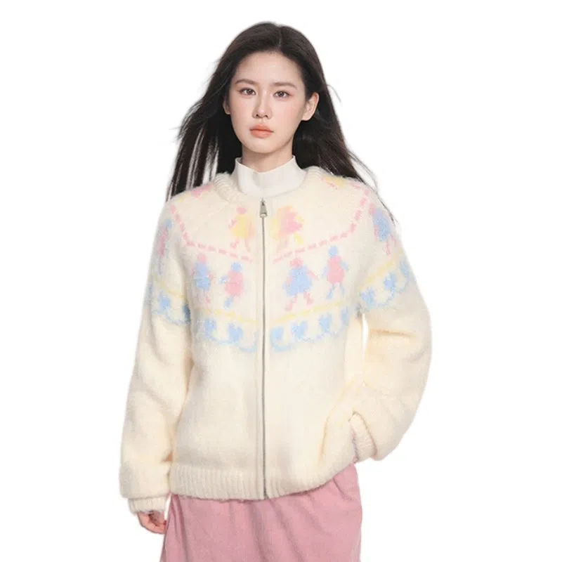 柏黛妃 提花外套软糯加厚拉链短款上衣针织衫 女款