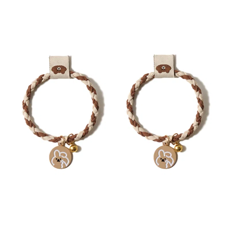 【卡通小兔铃铛吊牌】 攸委 手工编织可爱头绳甜美少女心学生网红森系发绳 锦纶 扎马尾丸子头发圈两用带手小皮筋男朋友 男女同款情侣款