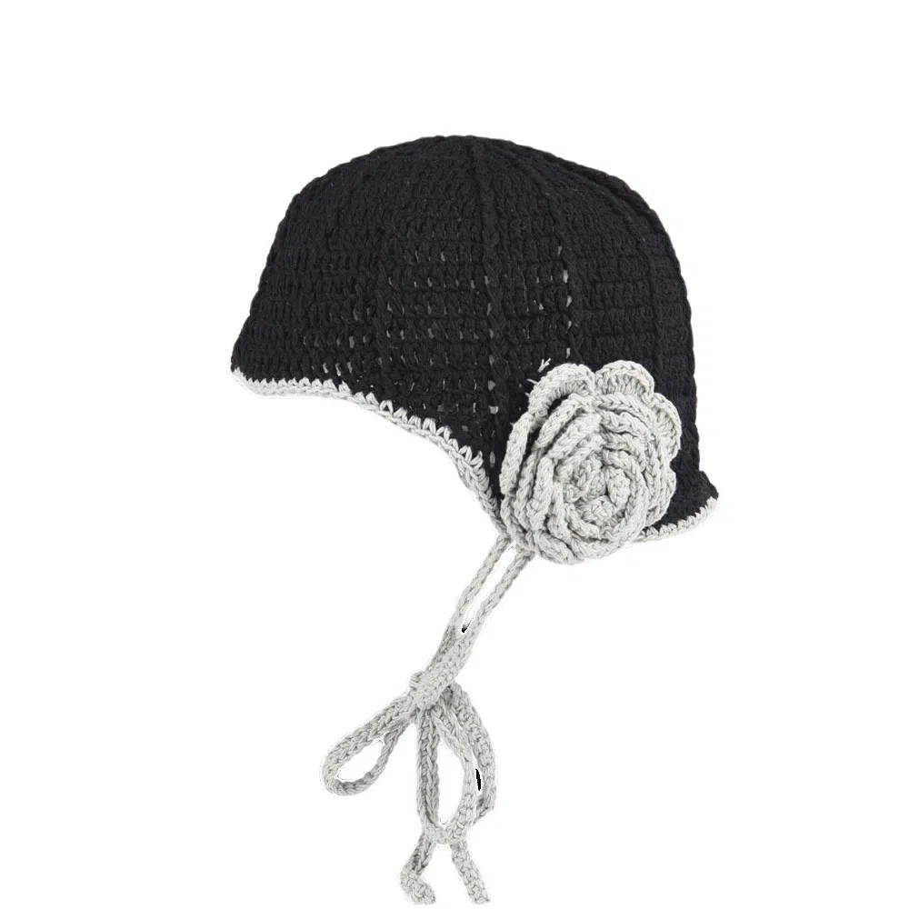 氧气樱桃 韩系手工复古针织编织花朵保暖护耳包头钩针氛围感自拍神器 涤纶 绒线帽 男女同款情侣款