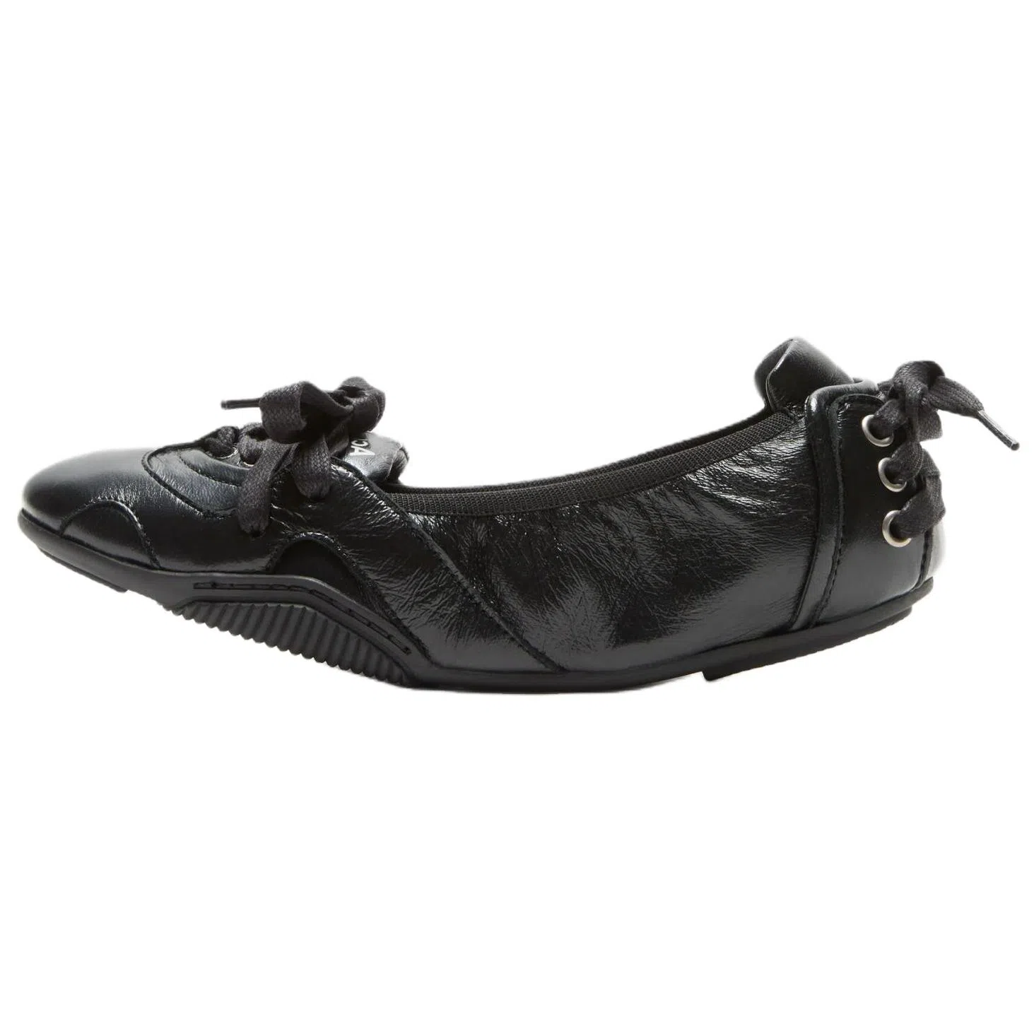 Acne Studios Lambskin Round Toe Lace-Up Ballet Flats Black