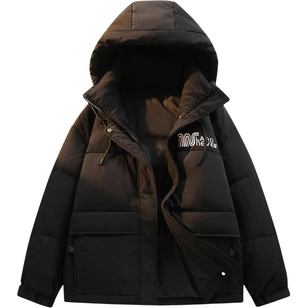 鸭鸭 加厚保暖休闲宽松刺绣字母拼接撞色简约立领连帽羽绒服 男女同款