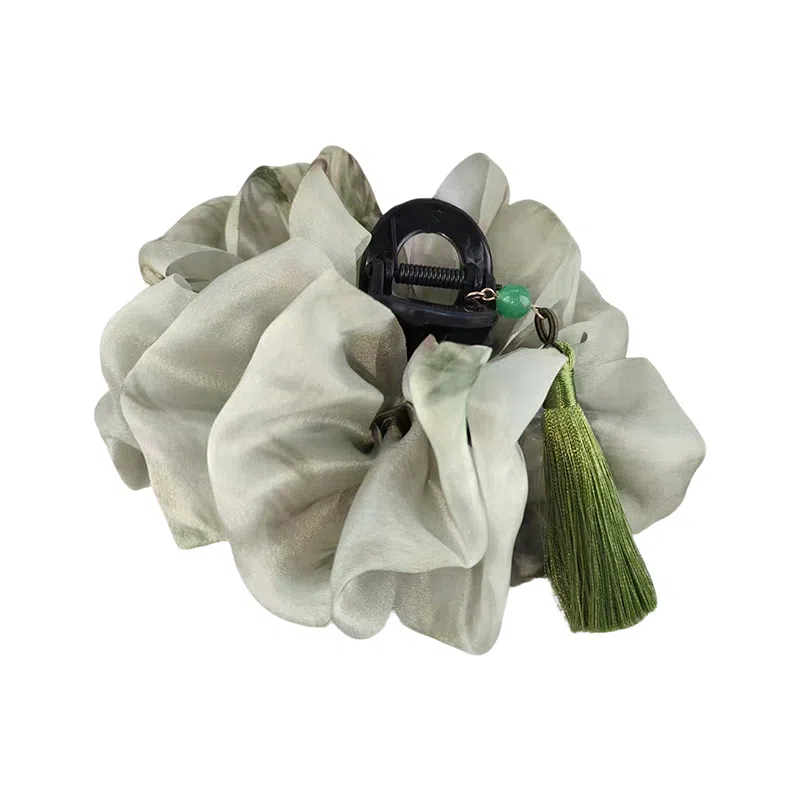 蒙妮 新中式复古气质云朵网纱流苏抓夹 树脂 布艺 发夹 女款