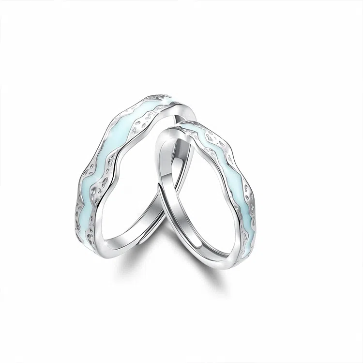 【S999银 光年之境】 银彦 永浴爱河恋人对戒 钟久久不规则纹理开口可调节小众设计日常百搭通勤恋爱告白礼盒 足银 戒指 男女同款情侣款