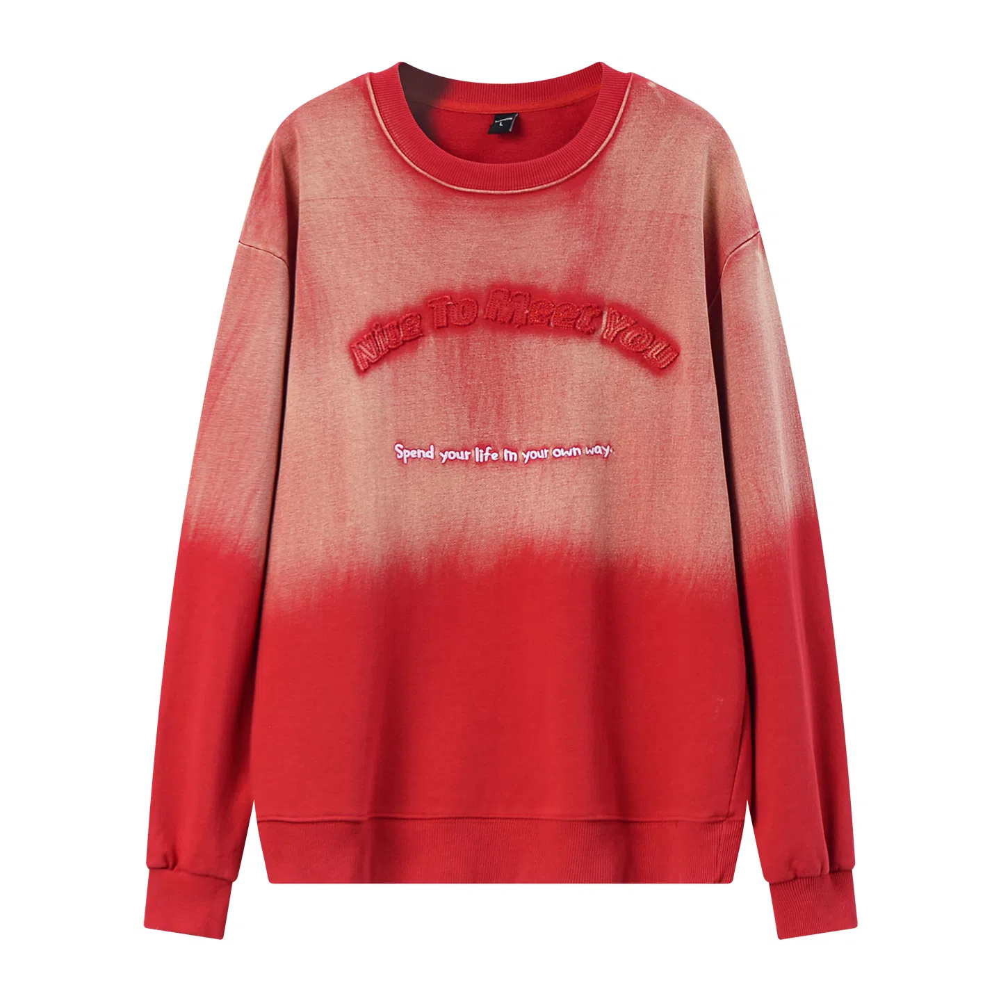 乱步 美式街头水洗做旧渐变字母刺绣圆领潮牌嘻哈宽松套头上衣卫衣 男女同款