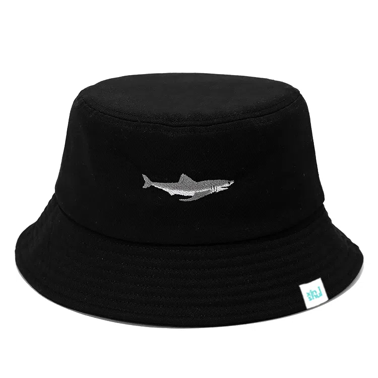 心水好物 简约时尚卡通鲨鱼刺绣百搭户外钓鱼防紫外线太阳帽 棉  渔夫帽 男女同款情侣款