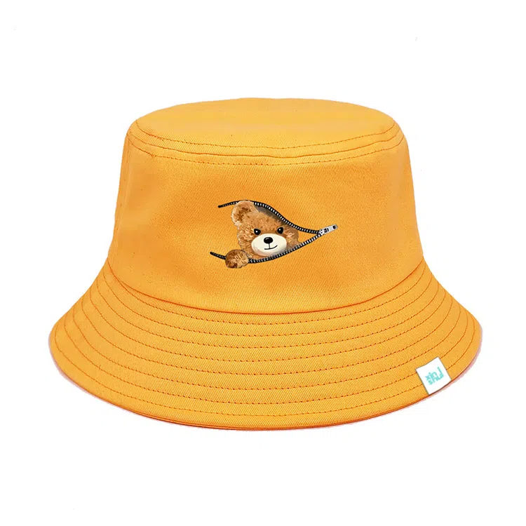 心水好物 韩式印花小熊卡通盆帽可爱日常通勤遮阳帽防晒出街 棉  渔夫帽 男女同款情侣款