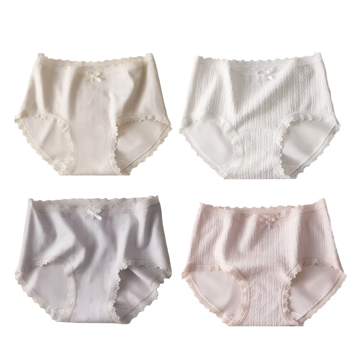 兰缪 纯棉抑菌无侧缝运动更舒适轻柔浪漫提花随意拉伸高回弹力蕾丝边马克龙色系学生韩式潮流内裤 女款