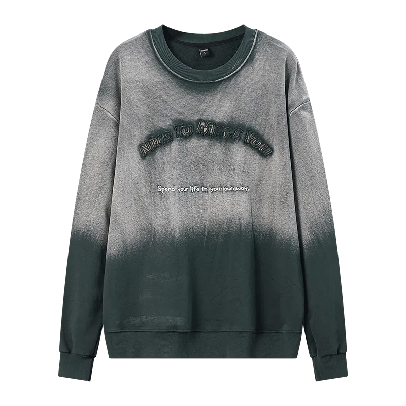 乱步 美式街头水洗做旧渐变字母刺绣圆领潮牌嘻哈宽松套头上衣卫衣 男女同款