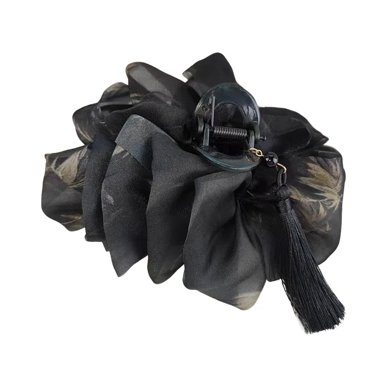 蒙妮 新中式复古气质云朵网纱流苏抓夹 树脂 布艺 发夹 女款