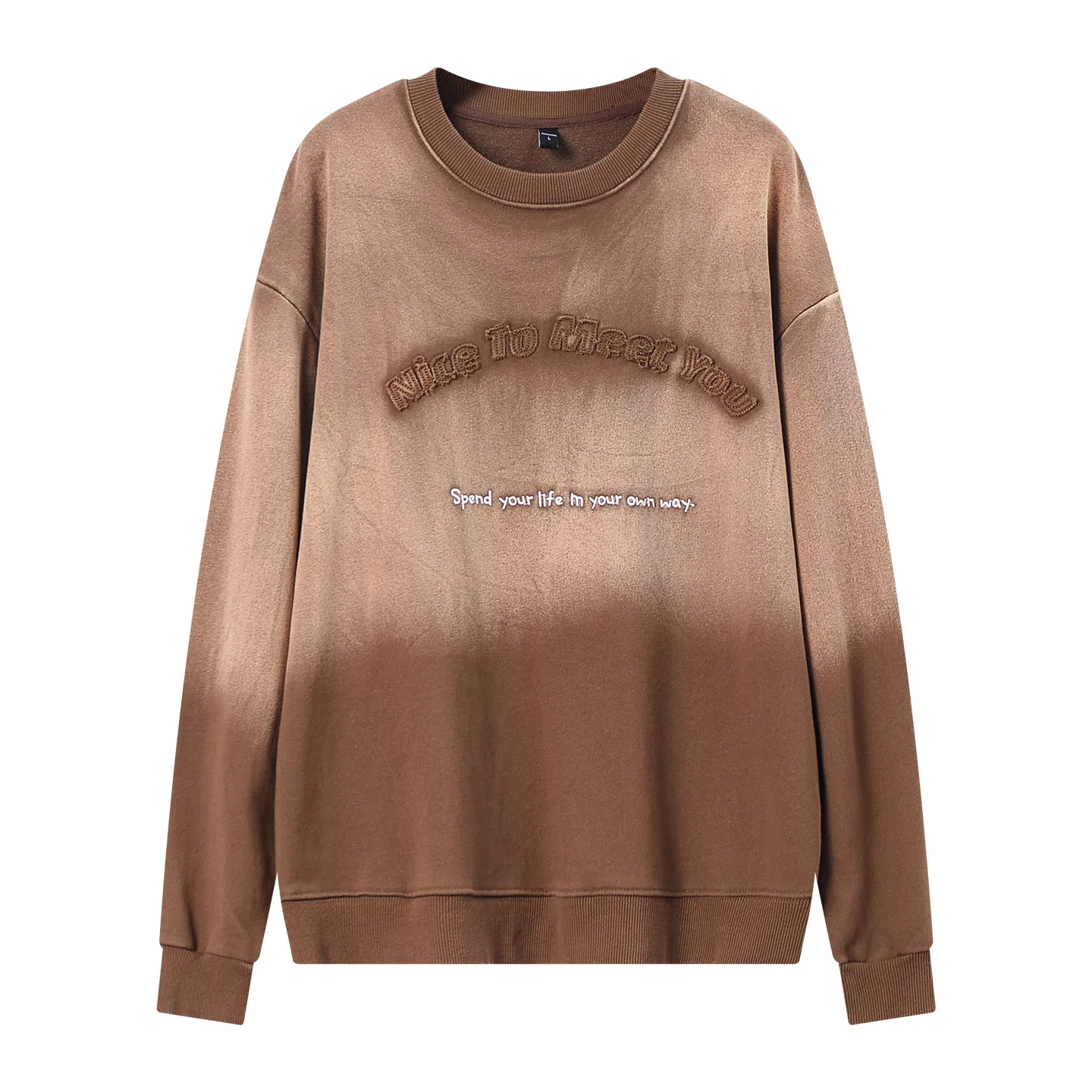 乱步 美式街头水洗做旧渐变字母刺绣圆领潮牌嘻哈宽松套头上衣卫衣 男女同款