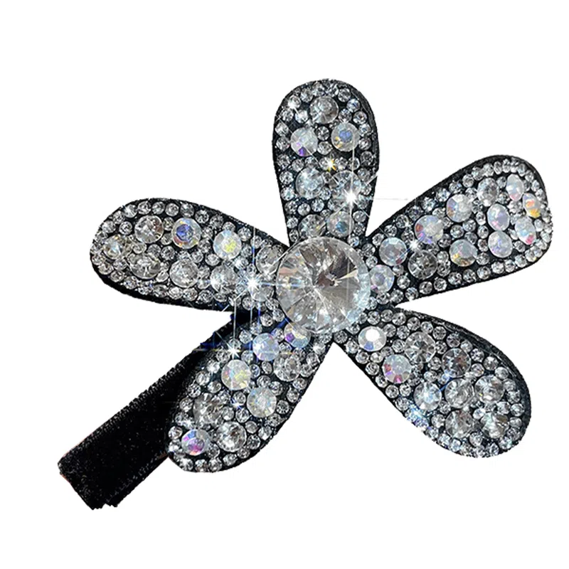 零界 六公分水钻满钻花朵鸭嘴韩版轻奢百搭时尚刘海#好运 塑料 树脂 发夹 女款