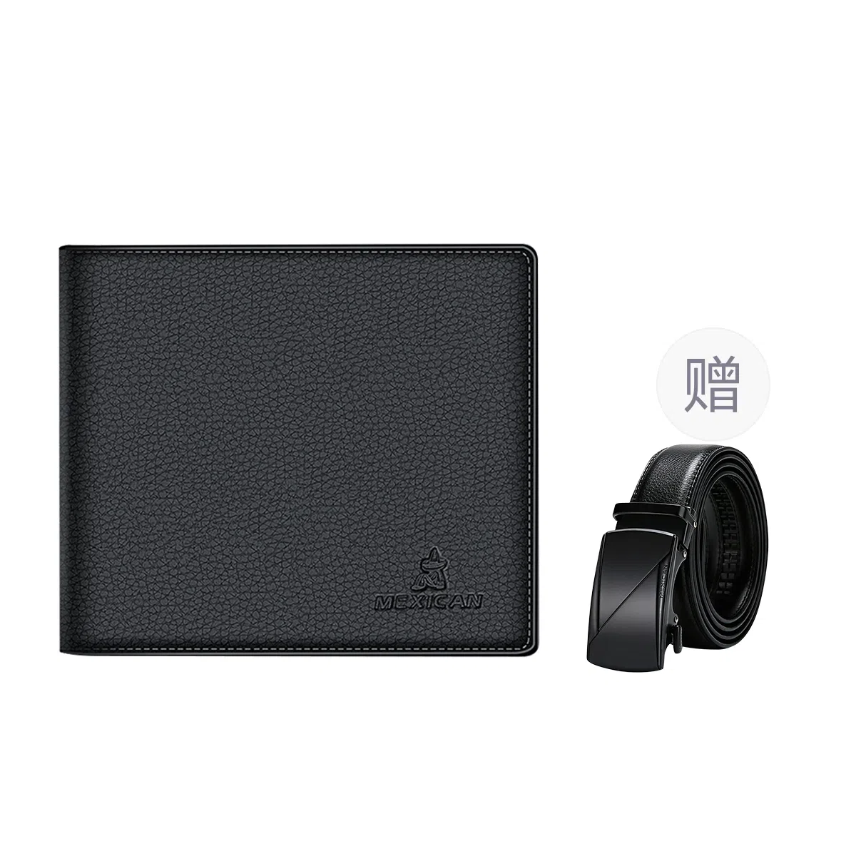 稻草人 简约设计商务腰带钱夹百搭皮带套装 牛皮 钱包 常规 男款 黑色
