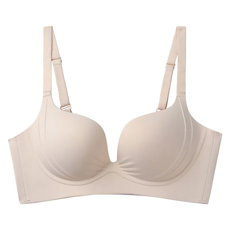 二三二三 法式慵懒知性风透气内衣柔软抑菌舒适亲肤胸罩聚拢防下垂高级感美背无痕简约时尚无钢圈可调节肩带 文胸 女款