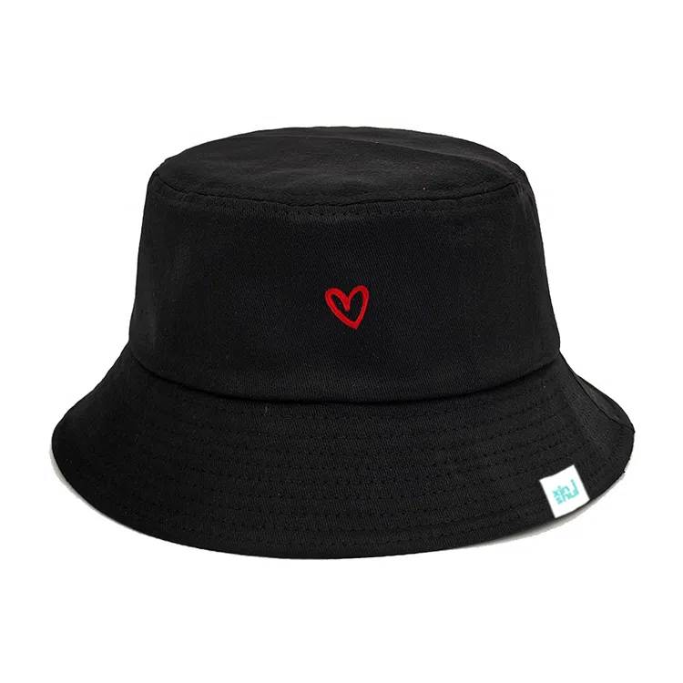 心水好物 户外休闲运动防晒遮阳太阳帽日系纯色简约爱心刺绣 棉   渔夫帽 男女同款情侣款