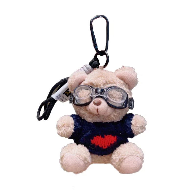 祎步康 卡通潮酷眼镜小熊钥匙链书包可爱包包公仔挂饰 毛绒 挂件 男女同款情侣款