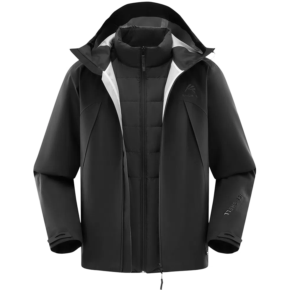 鸭鸭  冰壳系列 纯色户外三合一四季外套时尚百搭连帽夹克  防水防风透气耐磨保暖防雨冲锋衣 男女同款