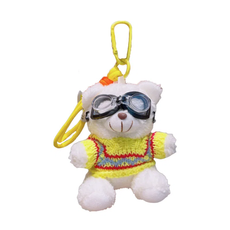 祎步康 卡通潮酷眼镜小熊钥匙链书包可爱包包公仔挂饰 毛绒 挂件 男女同款情侣款