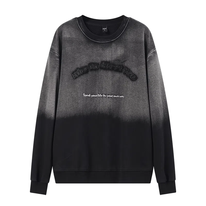 乱步 美式街头水洗做旧渐变字母刺绣圆领潮牌嘻哈宽松套头上衣卫衣 男女同款