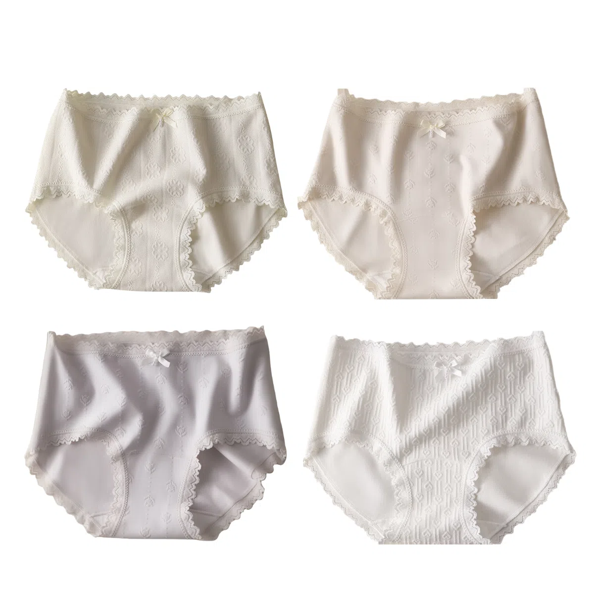兰缪 纯棉抑菌无侧缝运动更舒适轻柔浪漫提花随意拉伸高回弹力蕾丝边马克龙色系学生韩式潮流内裤 女款