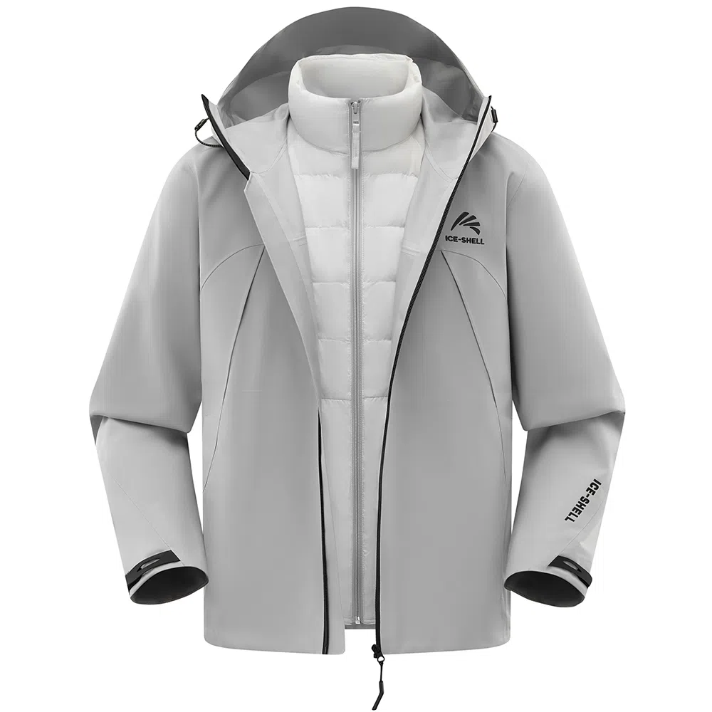 鸭鸭  冰壳系列 纯色户外三合一四季外套时尚百搭连帽夹克  防水防风透气耐磨保暖防雨冲锋衣 男女同款