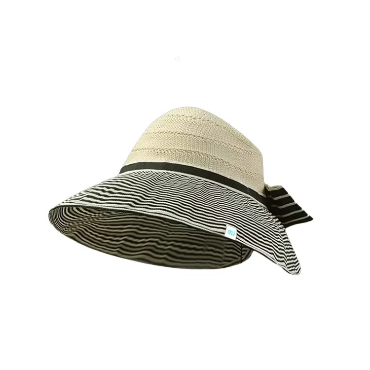 心水好物 夏季条纹空顶大檐蝴蝶结透气太阳帽徒步海滩度假休闲高颜值#好运 聚酯纤维  渔夫帽 女款