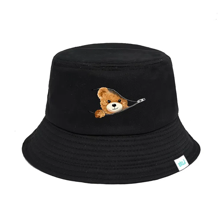 心水好物 韩式印花小熊卡通盆帽可爱日常通勤遮阳帽防晒出街 棉  渔夫帽 男女同款情侣款