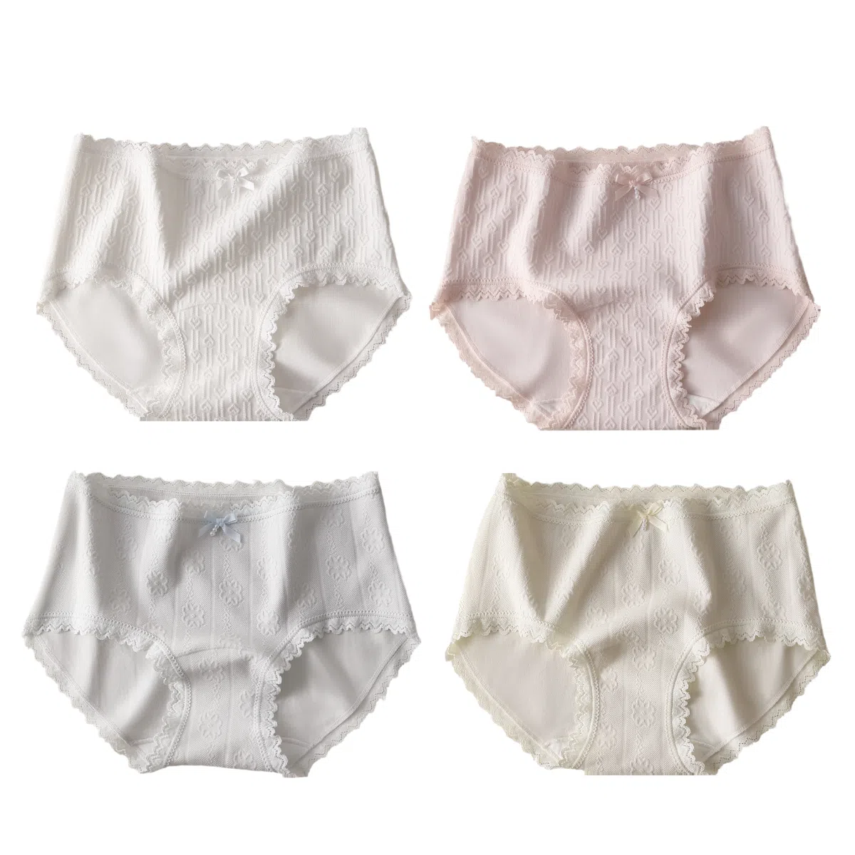 兰缪 纯棉抑菌无侧缝运动更舒适轻柔浪漫提花随意拉伸高回弹力蕾丝边马克龙色系学生韩式潮流内裤 女款
