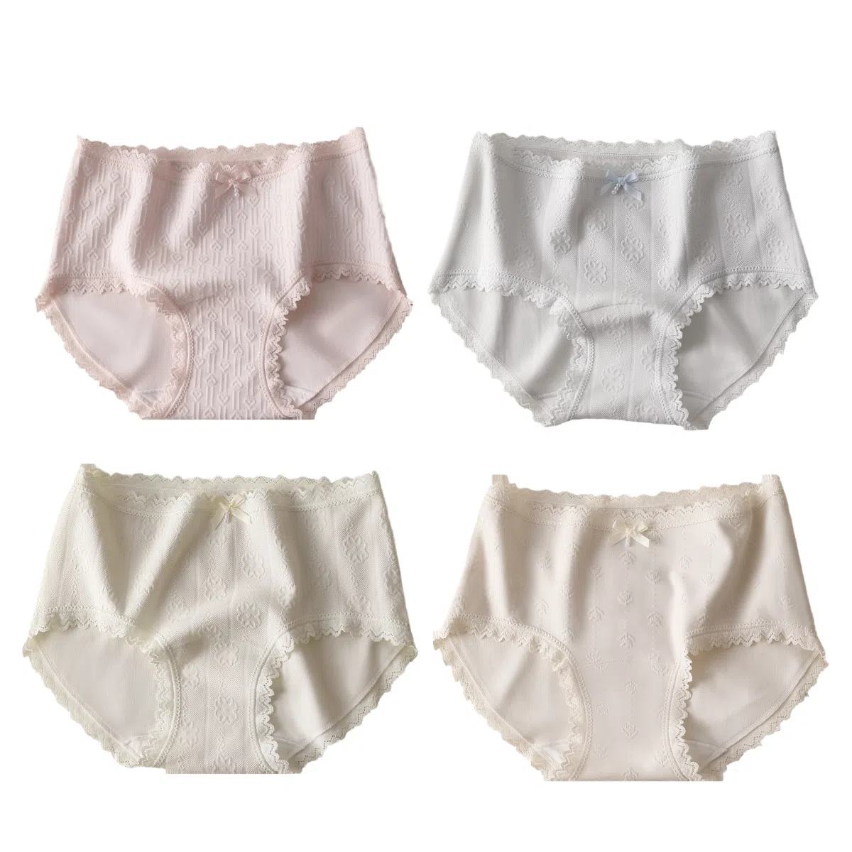 兰缪 纯棉抑菌无侧缝运动更舒适轻柔浪漫提花随意拉伸高回弹力蕾丝边马克龙色系学生韩式潮流内裤 女款