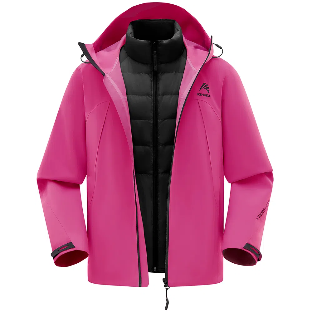 鸭鸭  冰壳系列 纯色户外三合一四季外套时尚百搭连帽夹克  防水防风透气耐磨保暖防雨冲锋衣 男女同款