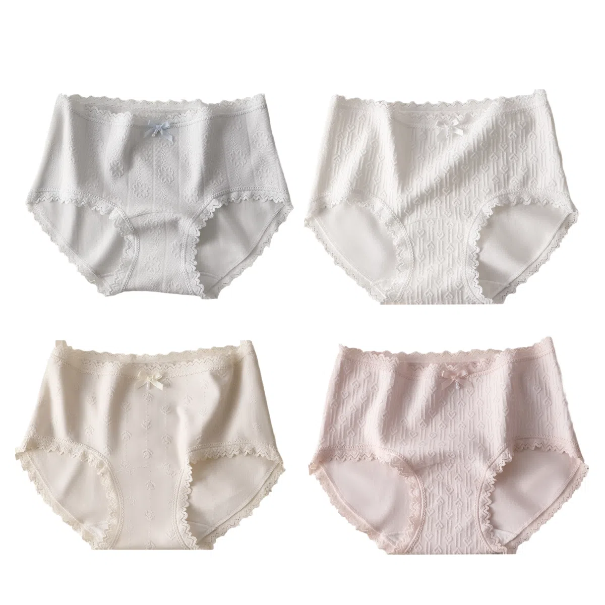 兰缪 纯棉抑菌无侧缝运动更舒适轻柔浪漫提花随意拉伸高回弹力蕾丝边马克龙色系学生韩式潮流内裤 女款