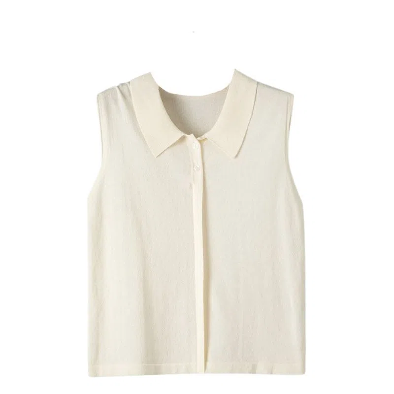 晚白 翻领设计内搭减龄高弹力针织衫 女款