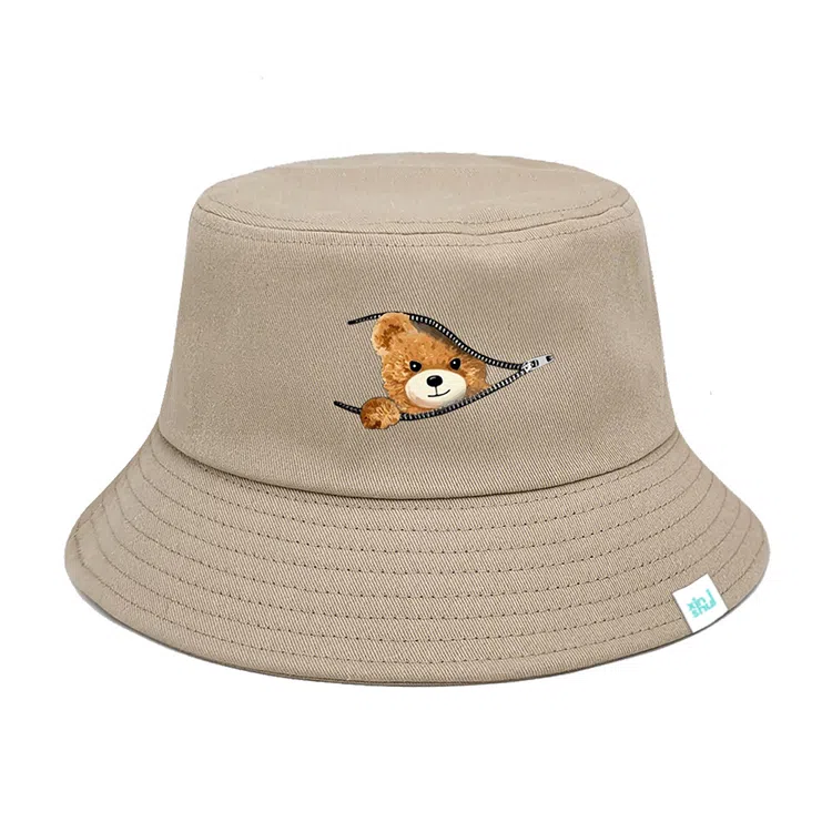 心水好物 韩式印花小熊卡通盆帽可爱日常通勤遮阳帽防晒出街 棉  渔夫帽 男女同款情侣款
