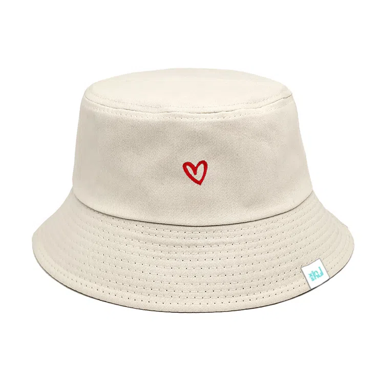 心水好物 户外休闲运动防晒遮阳太阳帽日系纯色简约爱心刺绣 棉   渔夫帽 男女同款情侣款