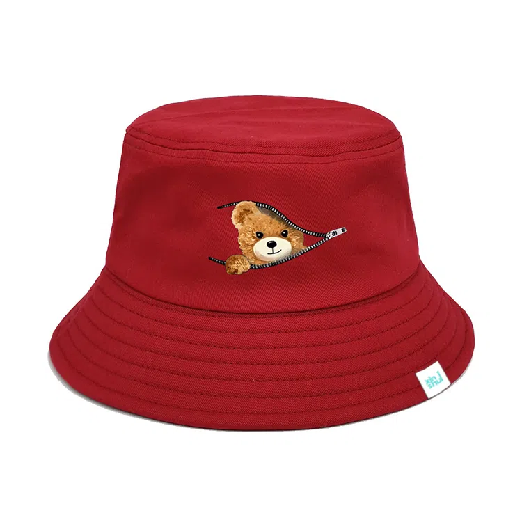心水好物 韩式印花小熊卡通盆帽可爱日常通勤遮阳帽防晒出街 棉  渔夫帽 男女同款情侣款