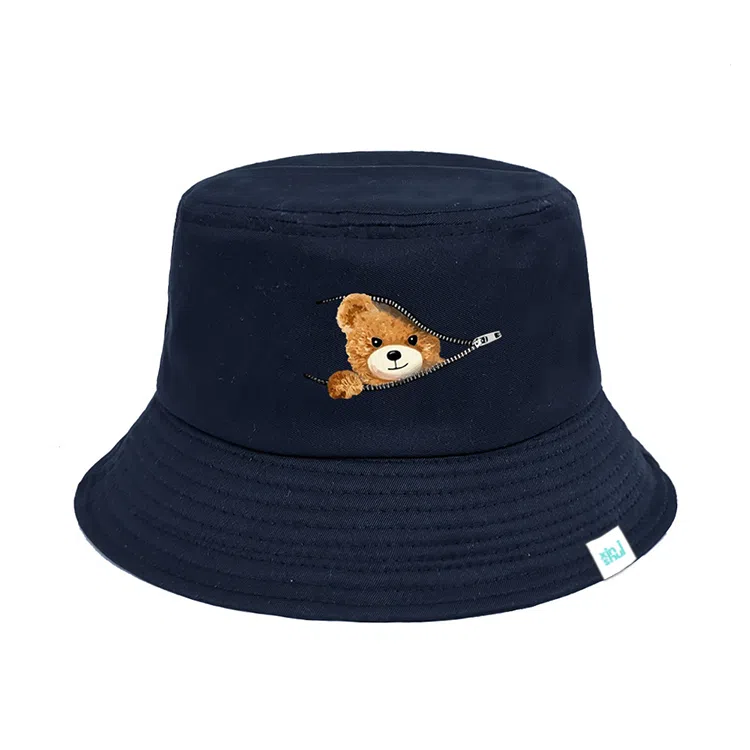 心水好物 韩式印花小熊卡通盆帽可爱日常通勤遮阳帽防晒出街 棉  渔夫帽 男女同款情侣款