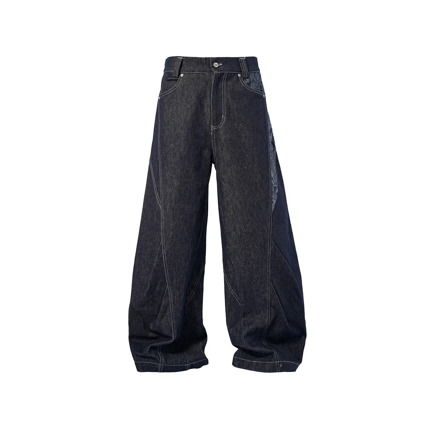 BENMYSHOWER Pleated Curved Denim Pants