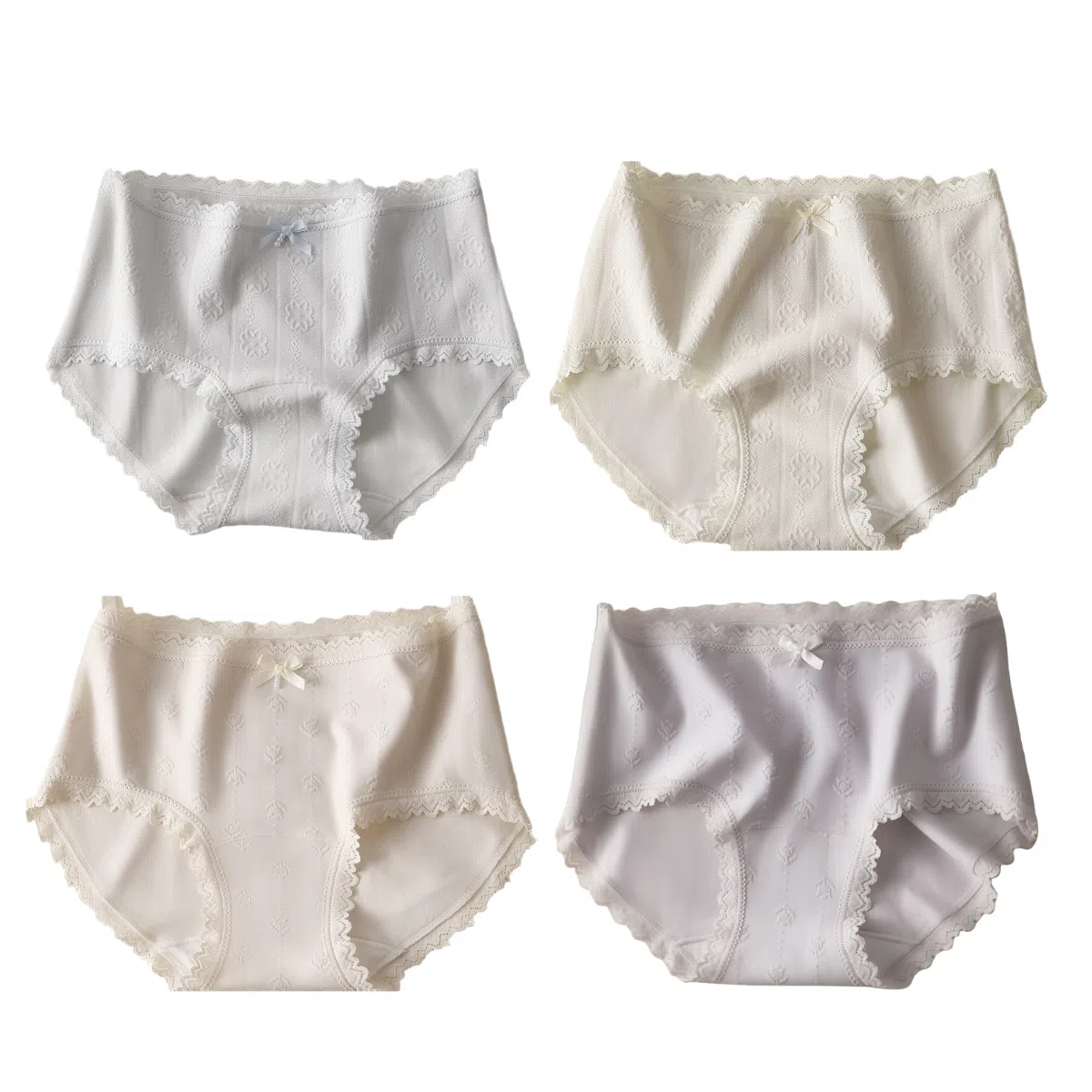 兰缪 纯棉抑菌无侧缝运动更舒适轻柔浪漫提花随意拉伸高回弹力蕾丝边马克龙色系学生韩式潮流内裤 女款