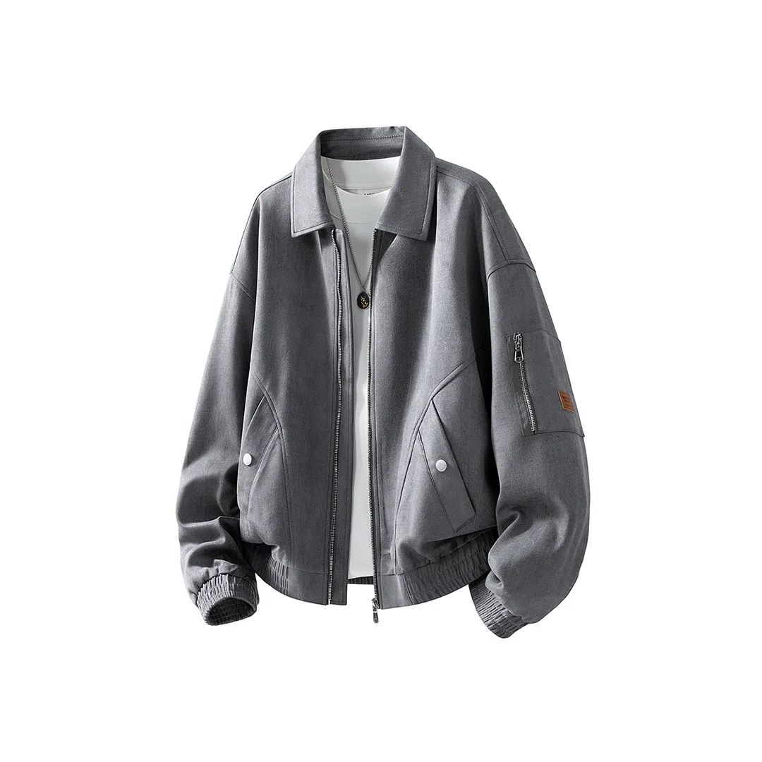 顶峰保罗 美式潮牌翻领麂皮绒工装上衣无性别主义直筒纯色高街宽松大码休闲高级感百搭长袖飞行夹克 男女同款