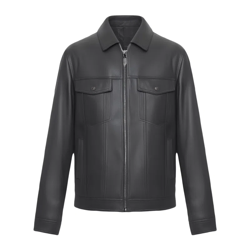 古鲨 工装风潮流翻领高级颗粒纹痞帅直筒外套皮衣 男款