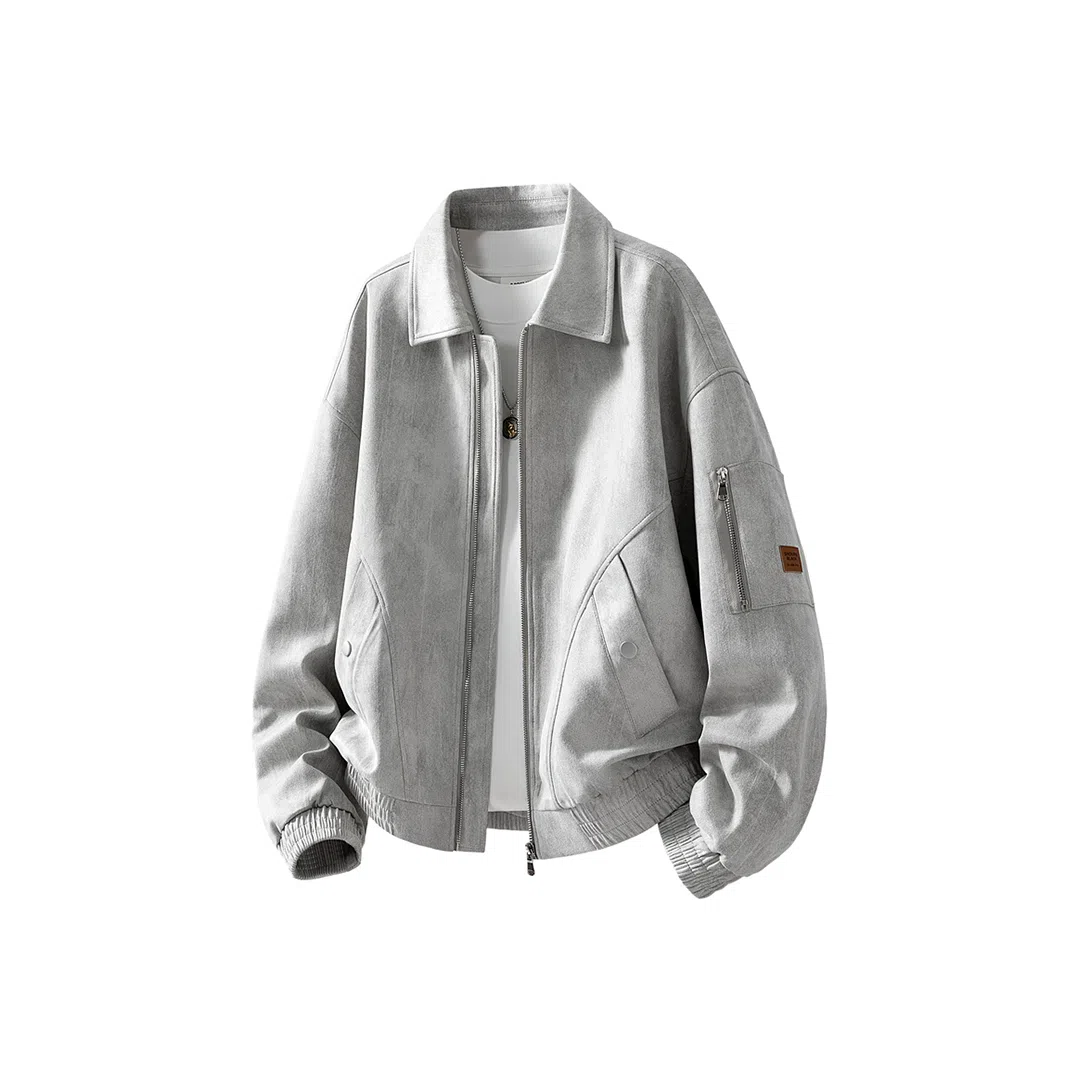 顶峰保罗 美式潮牌翻领麂皮绒工装上衣无性别主义直筒纯色高街宽松大码休闲高级感百搭长袖飞行夹克 男女同款