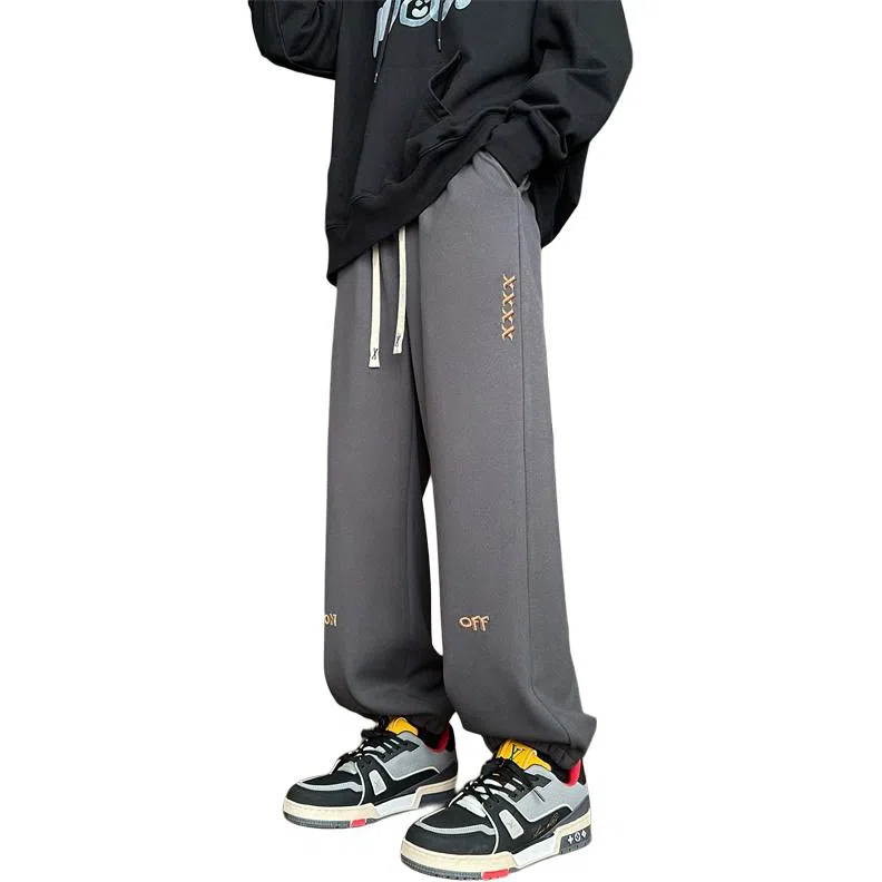 顶峰保罗 美式潮牌字母直筒阔腿高级设计感卫裤无性别主义潮流百搭宽松大码运动束脚休闲裤 男女同款